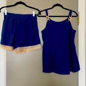 Chain Linked Wide Strap Top & Contrast Lace Shorts